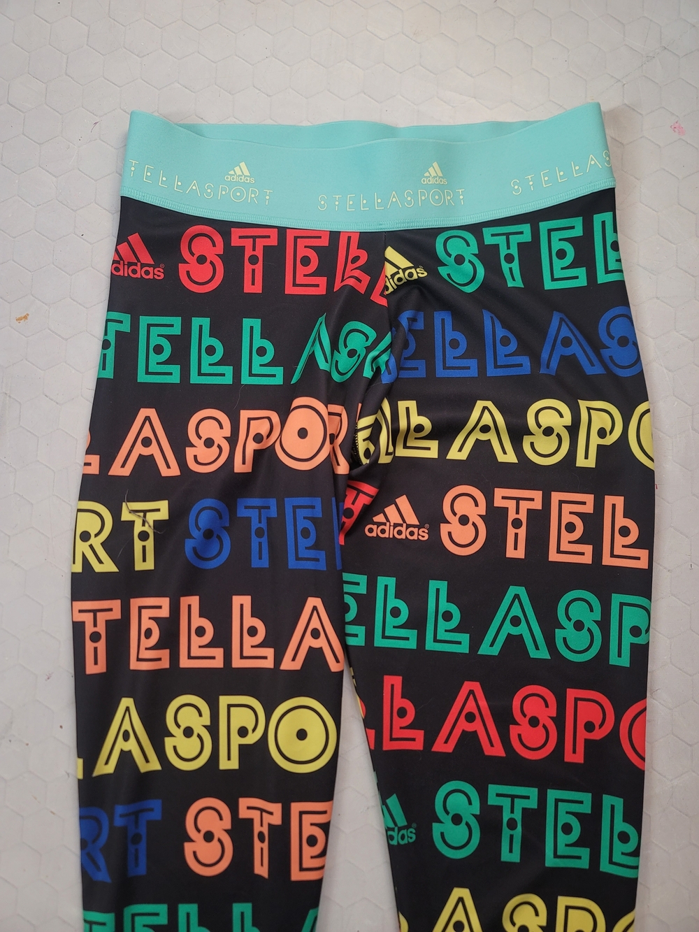 Stella McCartney Sport Adidas Colorful Spellout Rainbow Athletic Leggings Medium - Picture 4 of 6